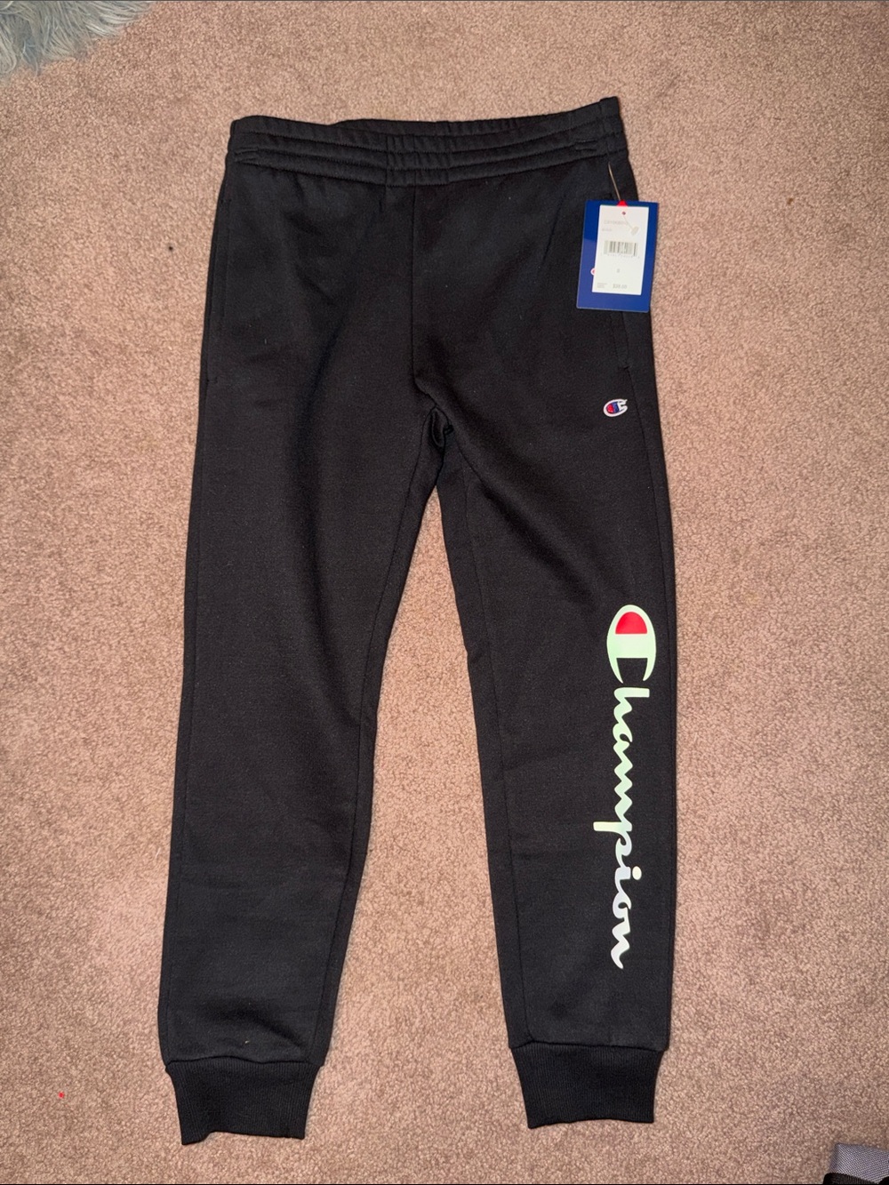 Champion Black Jogger Sweatpants with White & Red Script